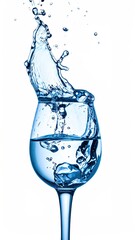 Water Splash in Clear Wine Glass Against White Backdrop Creating Dynamic Motion and Refreshing Atmosphere Perfect for Advertising 140 Char