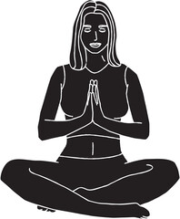 Meditating Woman Silhouette in Lotus Position with Joined Hands against Transparent Background