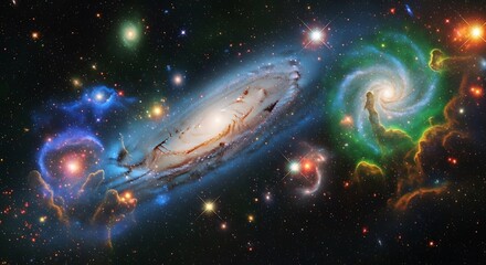 Cosmic Spiral Galaxies in Deep Space.