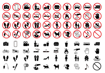 Naklejka premium 様々なシーンで使える禁止マーク付きのアイコンバラエティ 禁止マークなしもセットで