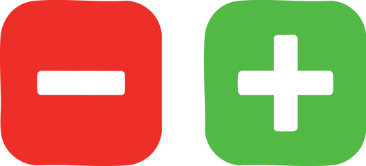 Fototapeta premium Vector art of red minus and green plus symbols