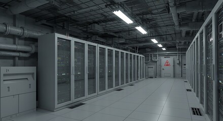Modern server room with data center equipment and digital servers