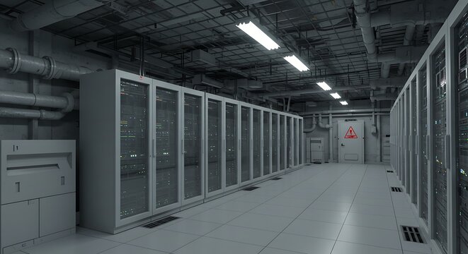 Modern server room with data center equipment and digital servers