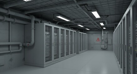 Modern data center with servers, technology infrastructure