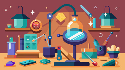 Illustration of a colorful laboratory setup with tools