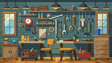 Illustration of a well organized workshop interior