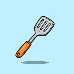 Slotted Spatula Vector Illustration with Orange Handle