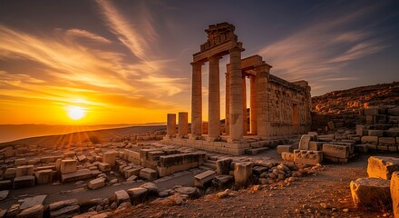 Fototapeta premium Ancient Ruins Sunset Landscape.