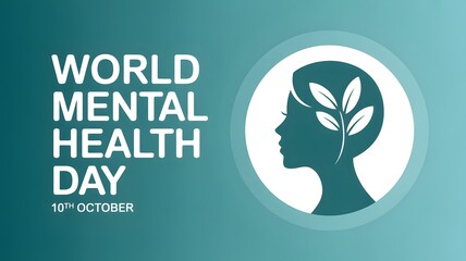 World Mental Health Day October 10th white text and silhouette mental health awareness mind