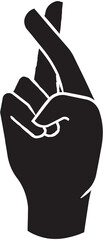 Black Silhouetted Hand With Crossed Fingers Against Transparent Background
