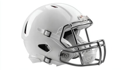 Fototapeta premium White american football helmet isolated on clean background for sports equipment design, safety gear concept, protective headwear closeup, professional game accessory for athletics and training visual