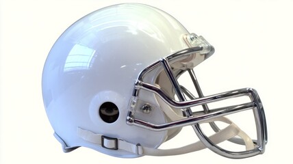 Fototapeta premium White american football helmet isolated on clean background for sports equipment design, safety gear concept, protective headwear closeup, professional game accessory for athletics and training visual