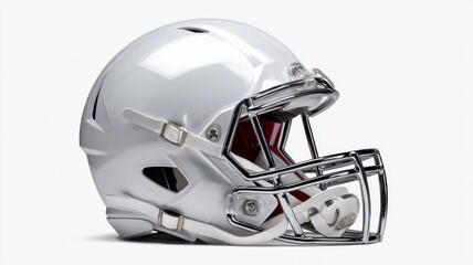 Fototapeta premium White american football helmet isolated on clean background for sports equipment design, safety gear concept, protective headwear closeup, professional game accessory for athletics and training visual