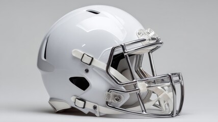Fototapeta premium White american football helmet isolated on clean background for sports equipment design, safety gear concept, protective headwear closeup, professional game accessory for athletics and training visual