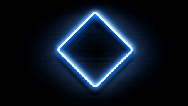 Glowing blue diamond neon sign against black background