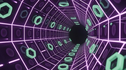 Futuristic Hexagonal Tunnel with Neon Lights abstract