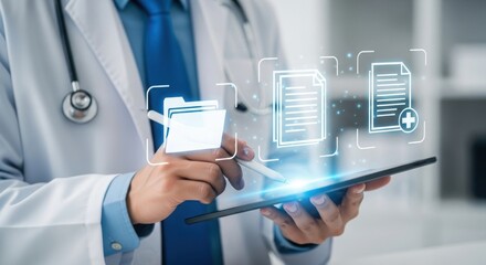 Doctor using digital tablet for electronic health record management and access