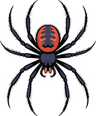 Scary spider illustration, creepy arachnid design, dangerous insect drawing, black and red spider vector, Halloween decoration, poisonous spider graphic