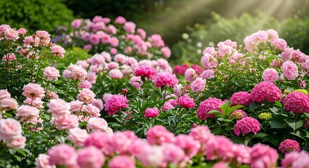 Fototapeta premium Vibrant Pink Peony Flowers in Lush Garden.