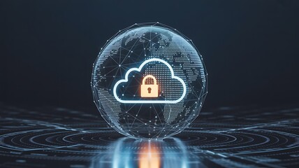 Secure Cloud Computing Globe with Padlock Icon security