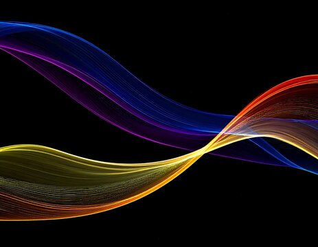 Abstract colorful wavy lines on black background - Powered by Adobe