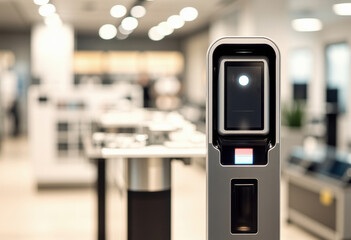 Closeup of a retail store security checkpoint and access control system