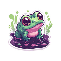 Obraz premium Cute Cartoon Frog in a Purple Pond