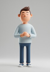 Cartoon Man Praying or Meditating
