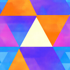 Large triangular shapes in orange purple blue and pink creating bold geometric mosaic. Watercolor seamless pattern. Image for wallpaper and packaging