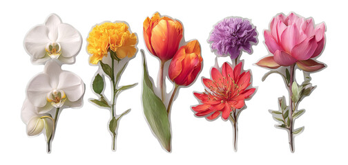 Vibrant Collection of Isolated Flowers with Various Colors and Styles on Transparent Background