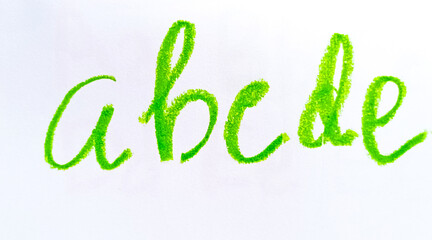 Crayon alphabet isolated over white background, Letters abcd. Colorful hand drawing crayon texture