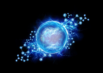 blue bubble and molecule on power energy background