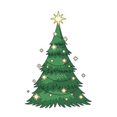 Fototapeta premium Festive christmas tree decorated with star lights