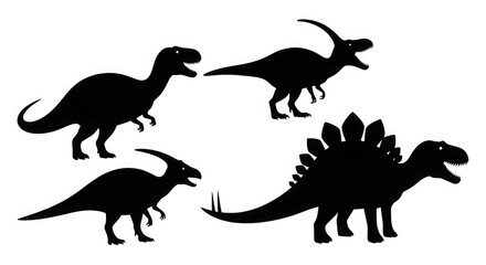 Dinosaur silhouette tyrannosaurus parasaurolophus stegosaurus prehistoric jurassic era reptiles extinct animals