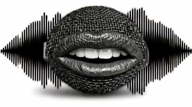 Artistic Representation of Sound Waves with Stylized Lips and Microphone Mesh Design