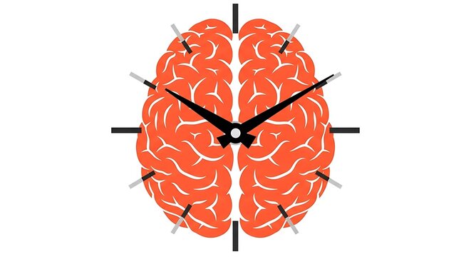 Brain as a clock face, symbolizing time and the importance of brain health and cognitive function world mental health day background