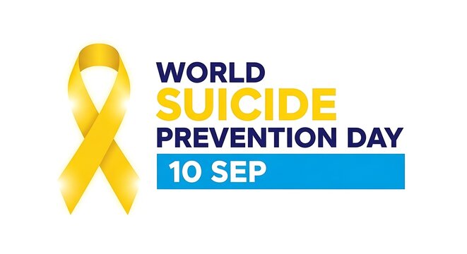 World suicide prevention day on september 10th, marked by a yellow ribbon and impactful text world mental health day background