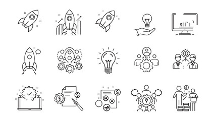 Set of business startup icons vector line illustration for app and web design isolated on 