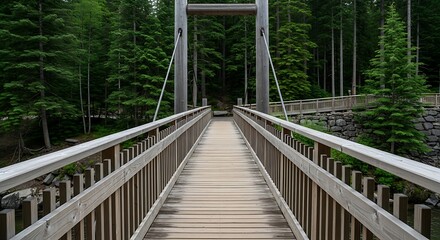 Obraz premium Wooden Footbridge Through Lush Forest.