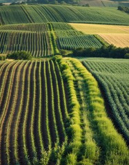 Fototapeta premium Medium shot of agricultural research plots showcasing diverse crop varieties