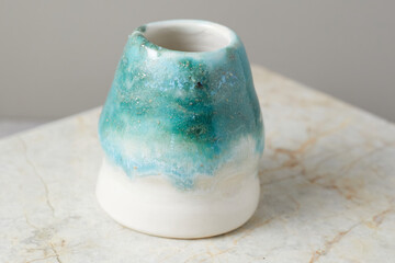 Tea bowl ceramic on gray background.
