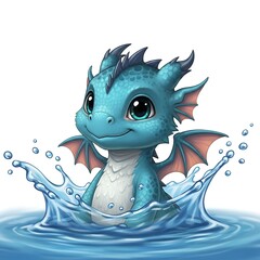 Adorable Baby Dragon Splashing in Water.
