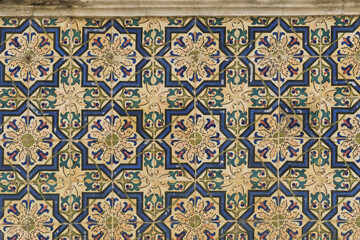 wall of an old house covered with azulejos in Faro, Algarve, Portugal