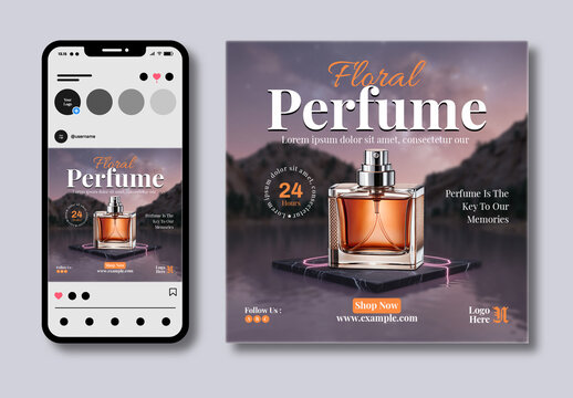 Elegant Floral Perfume Bottle Social Media Post Design Layout