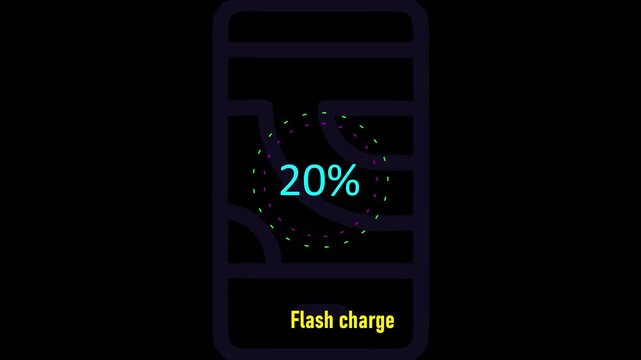 Circle battery charging animation with power icon and percentage numbers. Isolated on black background. Charge Level Icon. Charging Icon. Flat style. charging empty battery icon wk video