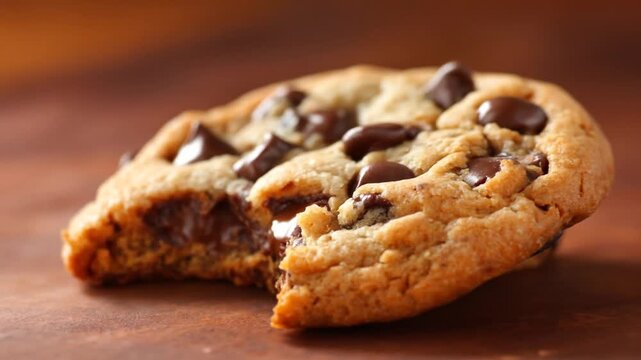 Delicious chocolate chip cookie close up on wood surface for food concepts