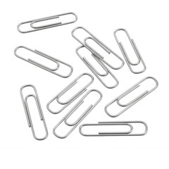 Scattered silver metal paperclips on black background isolated on a transparent background office supplies