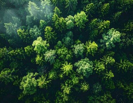 Dense forest canopy top-down view