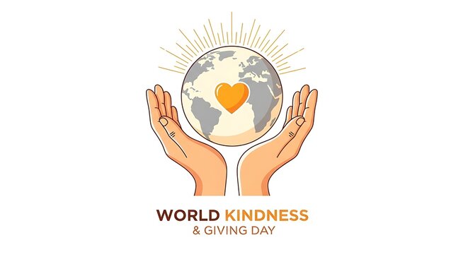 World kindness giving day illustration with hands holding a globe and a heart, isolated on white background world kindness day background