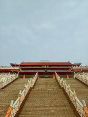 Puu Jih Shih Buddhist Temple With Grand Staircase, Red Roofs, Ornate Carvings and Lanterns